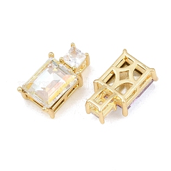 真鍮製ガラスチャーム  長方形チャーム  多面カット  ミックスカラー  16x9x6mm  穴：4.3x2.3mm&nbsp;GL-CBABDD8-12G
