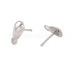 変色しない304ステンレススチールスタッドピアス金具  水平ループ付き  ティアドロップ  ステンレス鋼色  10x5mm  穴：1.2mm  ピン：0.8mm&nbsp;X-STAS-P307-16P
