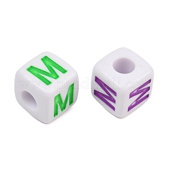 不透明アクリルエナメルヨーロピアンビーズ  大穴ビーズ  文字付きのキューブ  ミックスカラー  文字m  14x14x14mm  穴：6mm  約190個/500g&nbsp;AC-ACBA1794-04M