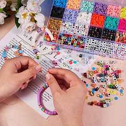 DIYジュエリー作成キット  手作りのポリマークレイビーズを含む  アクリルビーズ  ラウンドクリスタル弾性ストレッチスレッド  亜鉛合金カニカン  鉄オープン丸カン  ミックスカラー  ビーズ：3071個/箱&nbsp;DIY-SZ0004-92
