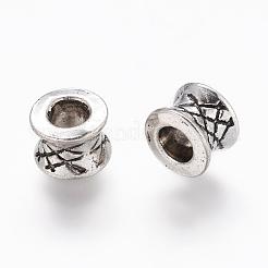 チベット風合金ビーズ  無鉛の  カドミウムフリーとニッケルフリー  コラム  アンティークシルバー  5x7mm  穴：4mm.&nbsp;X-LF0673Y-NF