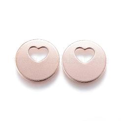 イオンプレーティング（IP）304ステンレススチールチャーム  フラットラウンドとハート  ローズゴールド  12.5x1mm  穴：4x5.5mm&nbsp;STAS-G124-25RG
