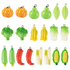 20個10スタイル不透明樹脂ペンダント  模造野菜  プラチナ鉄ループ付き  混合図形  17~36x13.5~22x7~19.5mm  穴：2~2.2mm  2個/スタイル&nbsp;RESI-TA0005-37