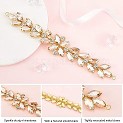光沢のある花のラインストーントリム1個。  柔軟な縫製工芸ブライダル衣装の装飾  DIYシューズ用  ベルト  バッグ  帽子  ヘアバンド  ゴールド  212x23~34x7mm&nbsp;DIY-FG0003-35