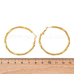 304ステンレススチールフープピアス  ツイストリング  18KGP本金メッキ  46x2.7mm&nbsp;EJEW-S250-01C-G