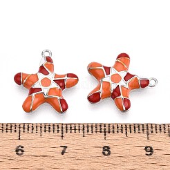 真鍮製エナメルペンダント  ヒトデチャーム  プラチナメッキ  17x15.5x3mm  穴：1.2mm&nbsp;KK-T071-30P