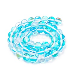合成ムーンストーンビーズ連売り  ホログラフィックビーズ  染め  ラウンド  ライトスカイブルー  8mm  穴：1mm  約45~47個/連  14~15インチ&nbsp;G-R375-8mm-B04