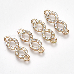 合金ラインストーンリンクコネクター  無限大  クリスタル  ゴールドカラー  22.5x8x2.5mm  穴：1.5mm&nbsp;X-ALRI-T004-20G
