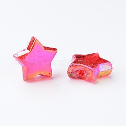環境に優しい透明アクリルビーズ  スター  レッド  ABカラー  直径約10mm  厚さ4mm  穴：1.5mm&nbsp;X-PL556-8