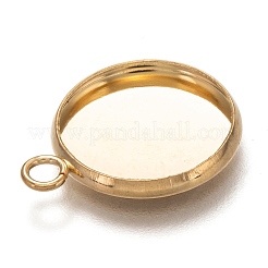 304ステンレススチールペンダントカボションセッティング  プレーンエッジベゼルカップ  フラットラウンド  18KGP本金メッキ  トレイ：14mm  19.5x16x2mm  穴：2mm&nbsp;STAS-Z030-01G-G