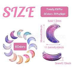108個6色透明ガラスチャーム  金箔  三日月  ミックスカラー  16x11.5x3mm  穴：1.2mm  18個/スタイル&nbsp;GLAA-BT0001-04