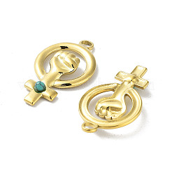 304ステンレスペンダント  合成ターコイズ付き  女性のパワーのチャーム  ゴールドカラー  25.5x15x3mm  穴：2.5mm&nbsp;STAS-A168-03G