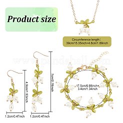 プラスチックパールビーズフラワーオブライフダングルイヤリング＆リンクチェーンブレスレット＆ペンダントネックレス  女性のための合金ジュエリー  黄緑  48~70mm  ピン：0.6mm  6-7/8インチ（17.5cm）  17.52インチ（44.5cm）&nbsp;SJEW-AN0001-19