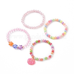 4 個 4 スタイル アクリル スター ビーズ ストレッチ ブレスレット セット シェル シェイプ チャーム付き 子供用  ミックスカラー  内径：1-7/8インチ（4.8cm）  1個/スタイル&nbsp;BJEW-JB09107