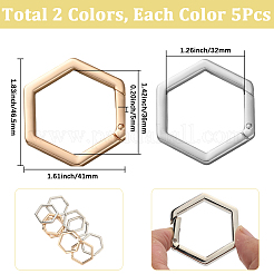 10 個 2 色の亜鉛合金スプリングゲートリング  六角  プラチナ＆ライトゴールド  46.5x41x5mm  5個/カラー&nbsp;FIND-SP0004-34A