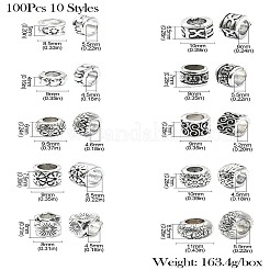100個 10スタイル 亜鉛合金 ヨーロピアンビーズ  大穴ビーズ  混合図形  アンティークシルバー  8~11x8~11x4~8mm  穴：4.5~6mm  10個/スタイル&nbsp;FIND-CJ0002-07