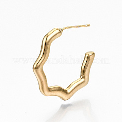 真鍮ハーフフープピアス  スタッドピアス  ニッケルフリー  波  18KGP本金メッキ  26.5x25mm  ピン：0.7mm&nbsp;X-KK-R117-022-NF