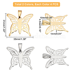 8個2色304ステンレススチールペンダント  蝶  ゴールデン·ステンレス鋼色  31x35x1mm  穴：10x4.5mm&nbsp;STAS-UN0032-46