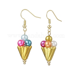 アイスクリーム合金アクリルダングルイヤリング  ガラスと真鍮のピアスフック付き  ゴールドカラー  45x12.5mm&nbsp;EJEW-TA00766