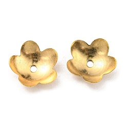 304ステンレススチールビーズキャップ  5  - 花びらの花  18KGP本金メッキ  9x9.5x2.5mm  穴：1mm&nbsp;STAS-G310-27A-G