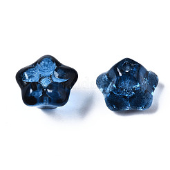 透明なスプレー塗装ガラスビーズ  花  マリンブルー  10x10x7mm  穴：1.2mm&nbsp;GGLA-S054-011A-03