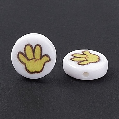 オペークプリントアクリルビーズ  フラットラウンド  ブラック  11x4mm  穴：1.5mm&nbsp;SACR-F004-01B