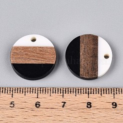 樹脂＆ウォールナットウッドペンダント  フラットラウンド  ミックスカラー  18.5x3.5mm  穴：2mm&nbsp;RESI-T057-35M