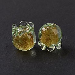 手作りの金箔ランプワークガラスビーズ  チューリップ  薄緑  9x8.5mm  穴：1.6mm&nbsp;X1-LAMP-G158-02B