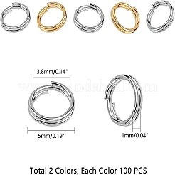 304ステンレススプリットリング  ダブルループ丸カン  ゴールデン·ステンレス鋼色  5x1mm  内径：3.8mm  単線：0.5mm  2色  100個/カラー  200pc&nbsp;STAS-UN0006-03
