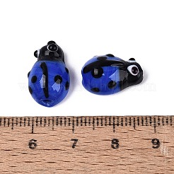 手作りランプワークビーズ  てんとう虫  ブルー  14~17.5x10~11x6~7mm  穴：1.2~1.5mm&nbsp;LAMP-R004-04-03