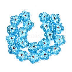 手作り銀箔ランプワークビーズ連売り  花  ディープスカイブルー  22~23x23x9~10mm  穴：1.2mm  約20個/連  16.54インチ〜16.93インチ（42cm〜43cm）&nbsp;FOIL-T004-03D