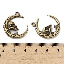 合金のチベット風チャーム  カドミウムフリー＆鉛フリー  頭蓋骨と月  アンティークブロンズ  27x23.5x4mm  穴：2.3mm  約333個/1000g&nbsp;FIND-C043-010AB