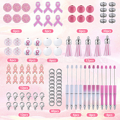 10月の乳がん啓発リボンをテーマにしたDIYビーズペンセット  ABS樹脂製ボールペンを含む  ペンダントとビーズ  ミックスカラー  ペン：148x12mm&nbsp;DIY-SC0024-87