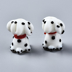 手作り凹凸柄ランプワークビーズ連売り  斑点のある犬  ホワイト  22~23x18~19x15~17.5mm  穴：2.5mm  約20個/連  17.13インチ（43.5cm）&nbsp;LAMP-Q031-002