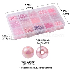 375個15スタイルアクリルビーズ  ラウンド  ピンク  7.5~8mm  穴：1.5~2mm  25個/スタイル&nbsp;MACR-YW0002-59D