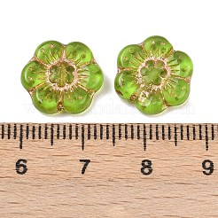 チェコ産プレスガラスビーズ  花  緑黄  12.5x13.5x3.5mm  穴：0.9mm  約100個/袋&nbsp;GLAA-I061-32C