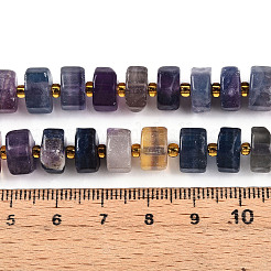 天然石蛍石ビーズ連売り  シードビーズで  八角形の筒  9.5~10.5x3~7.5mm  穴：1mm  約51~54個/連  14.96~15.55''（38~39.5センチメートル）  シードビーズ：3x1.5~2mm  穴：0.6mm&nbsp;G-T140-24