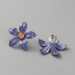 鉄と合金のエナメルフラワースタッドピアス  ゴールドカラー  ミディアムスレートブルー  31.5x32.5mm&nbsp;EJEW-WH0033-57D