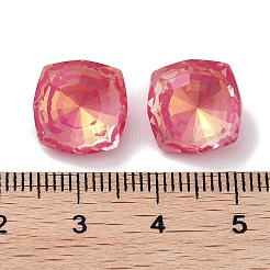 ガラスラインストーンカボション  ポイントバック＆バックメッキ  多面カット  正方形  フクシア  12x12x6.5mm&nbsp;RGLA-G020-03A-502AM