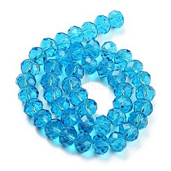 手作りガラスビーズ  ファセットロンデル  ターコイズ  10x7mm  穴：1mm  約63~65個/連  49~50cm&nbsp;G02YI0M3