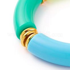 不透明なアクリルビーズブレスレット  カーブチューブ  カラフル  内径：2インチ（5.1cm）&nbsp;BJEW-JB06513-05