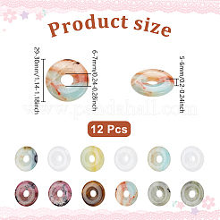 12 個の天然石ペンダント  ドーナツ/円盤チャーム  29~30x5~6mm  穴：6~7mm&nbsp;G-NB0006-13