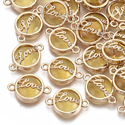 ガラスリンクコネクター  ライトゴールドメッキ合金パーツ  バレンタインデーの  ワード「love」を刻まれたフラットラウンド  ゴールデンロッド  13.5x19.5x5.5mm  穴：1.6mm&nbsp;GLAA-T015-22F