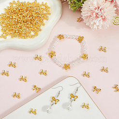 120個の合金ビーズ  蝶結び  鉛フリー＆カドミウムフリー  ゴールドカラー  10x14x3mm  穴：1mm&nbsp;TIBEB-PA0001-21G