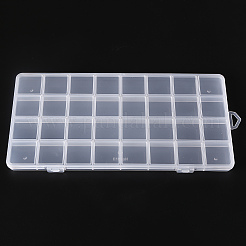 プラスチックビーズ収納ケース  32コンパートメントオーガナイザーボックス  長方形  透明  26x13.3x1.4cm  穴：16.5x6.5mm  コンパートメント：3.1x3.1センチメートル&nbsp;X-CON-S043-032