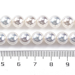UVメッキパールガラスパールビーズ連売り  模造オーストリアクリスタルビーズ  ラウンド  フローラルホワイト  8mm  穴：0.7mm  約51~52個/連  15.35~15.75インチ（39~39.5cm）&nbsp;GLAA-F128-01B-T1