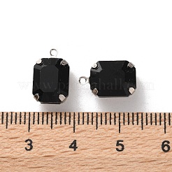 ラインストーンチャーム  真鍮パーツ  カドミウムフリー＆鉛フリー  長方形  ジェット  13x8x5.5mm  穴：1.2mm&nbsp;RGLA-P038-02P-07