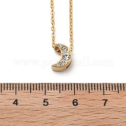304ステンレススチールクリスタルラインストーンペンダントアズキチェーンネックレス女性用  18KGP本金メッキ  ムーン  16.02インチ（40.7cm）  ペンダント：9x6.5x4.5mm&nbsp;NJEW-C062-01E-G