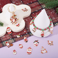 60 個 20 スタイルのクリスマス合金エナメルペンダント  ゴールドカラー  雪だるまとサンタクロースのチャーム  混合図形  16~19x10.5~25x1~1.5mm  穴：1.4~2mm  3個/スタイル&nbsp;ENAM-TA0003-25