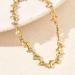 女性用304ステンレススチール製イルカリンクチェーンブレスレット  イオンプレーティング（ip）  ゴールドカラー  6.30インチ（16cm）&nbsp;BJEW-G790-02G